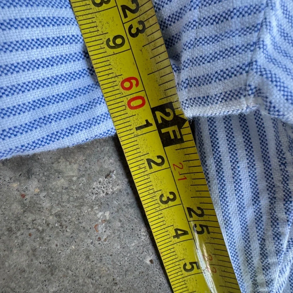 Vintage 90s Polo Ralph Lauren Striped Flesh Pony Button Shirt Blue White XL (k1)